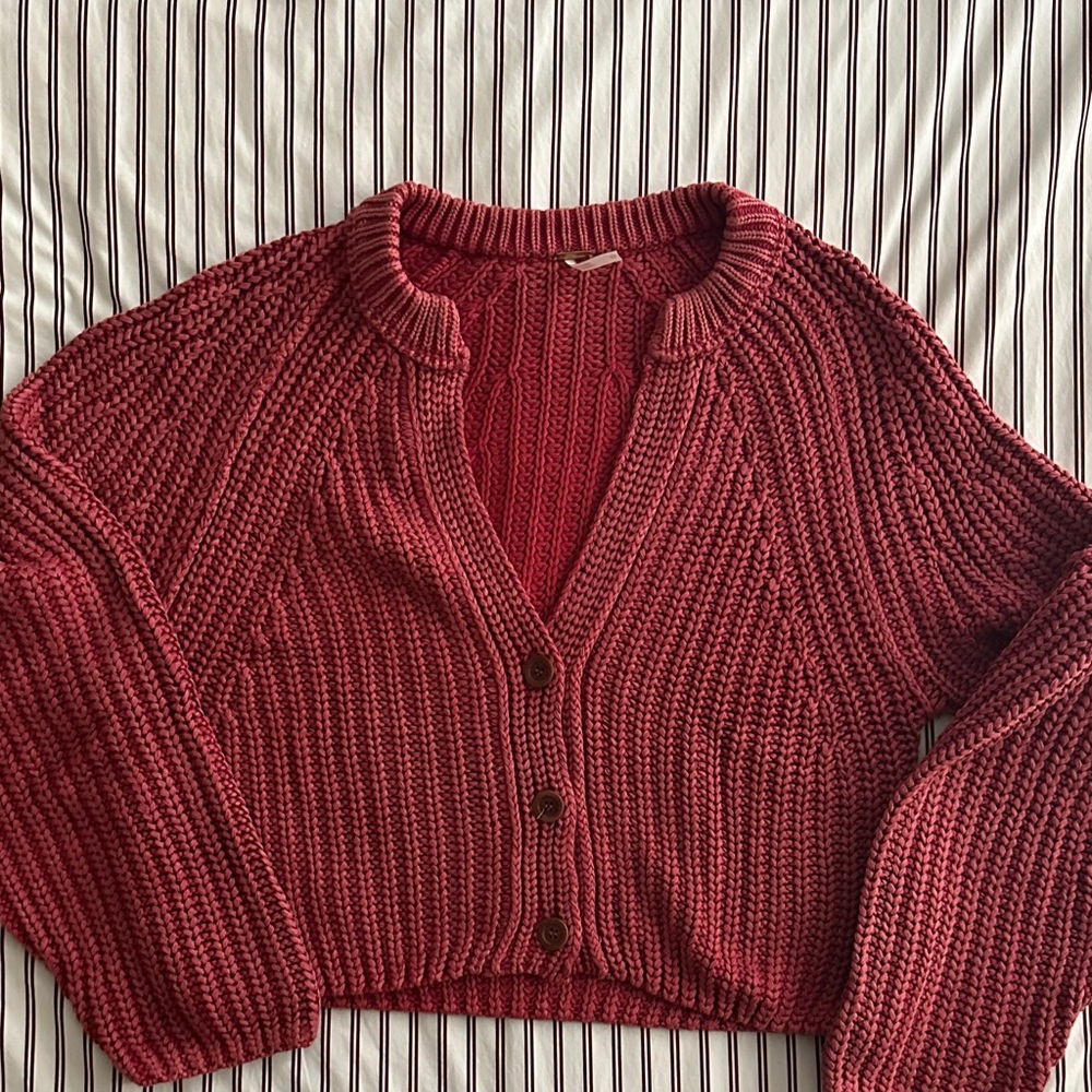 Free People - Sweet Nothing Cotton Cardigan in Cherry - Picture 5 of 8